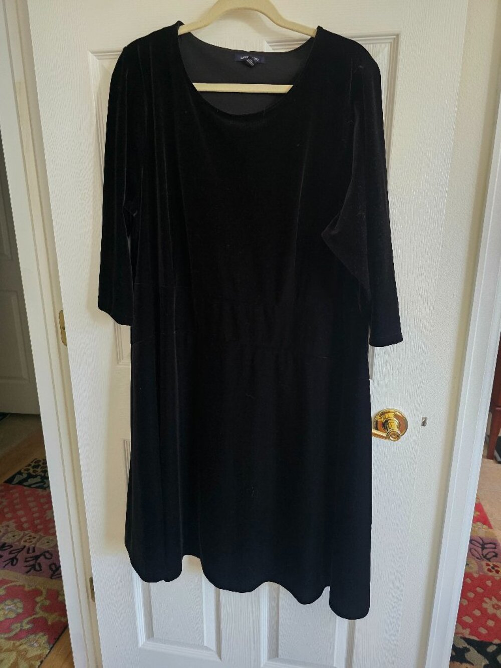 Land's End Black Crushed Velour Midi Dress Size 2X  NWOT